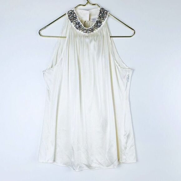 Cache Women’s Size L 100%Silk Jewels Halter Neck Satin Pearl Color - Picture 1 of 7